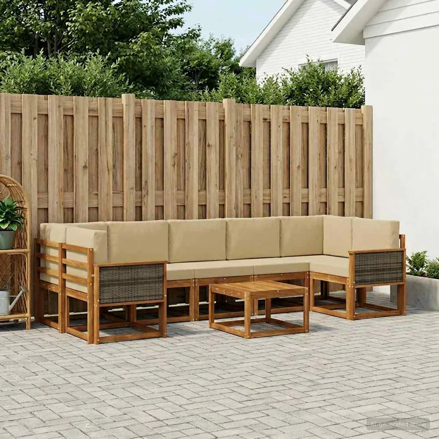Ensemble de canapés d'extérieur avec coussin 6 pcs Naturel