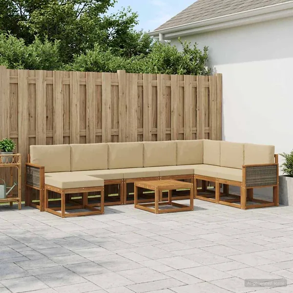 Ensemble de canapés d'extérieur 9 pcs Naturel et Beige