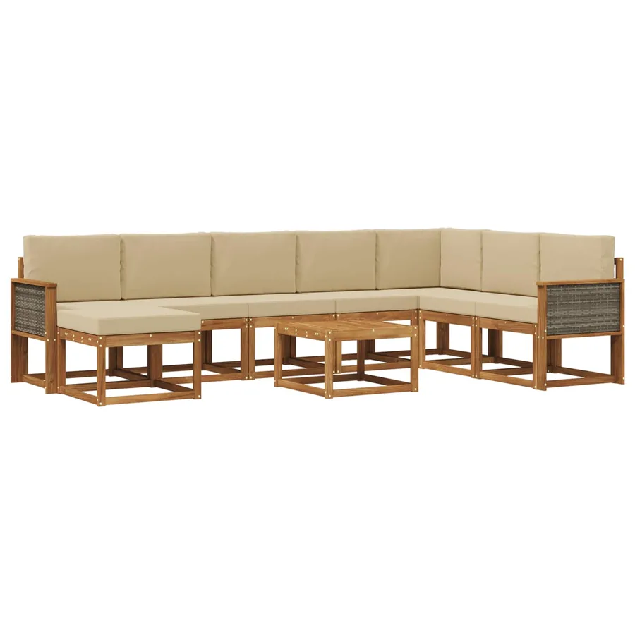 Ensemble de canapés d'extérieur 9 pcs Naturel et Beige - 2