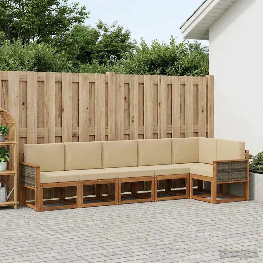 Ensemble de canapés d'extérieur 6 pcs Naturel et Beige
