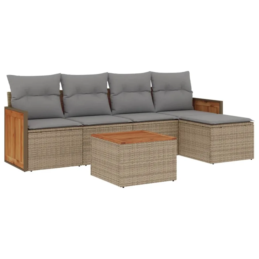 Salon de jardin avec coussins 6 pcs beige résine tressée - 2