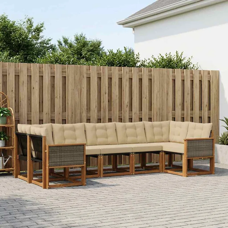 Ensemble de canapés d'extérieur 7 pcs Naturel et Beige