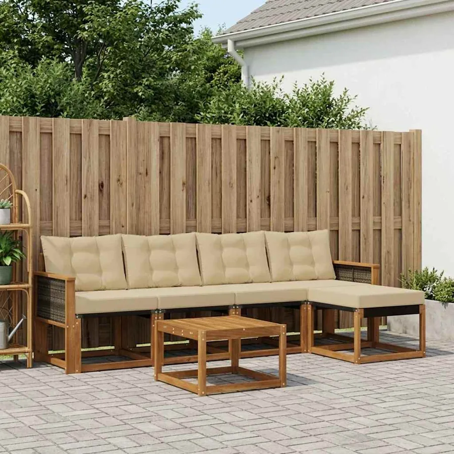 Ensemble de canapés d'extérieur 6 pcs Naturel et Beige