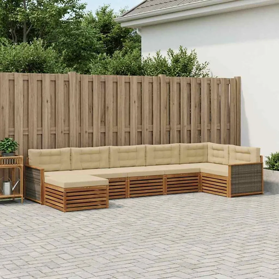 Ensemble de canapés d'extérieur 7 pcs Naturel et Beige