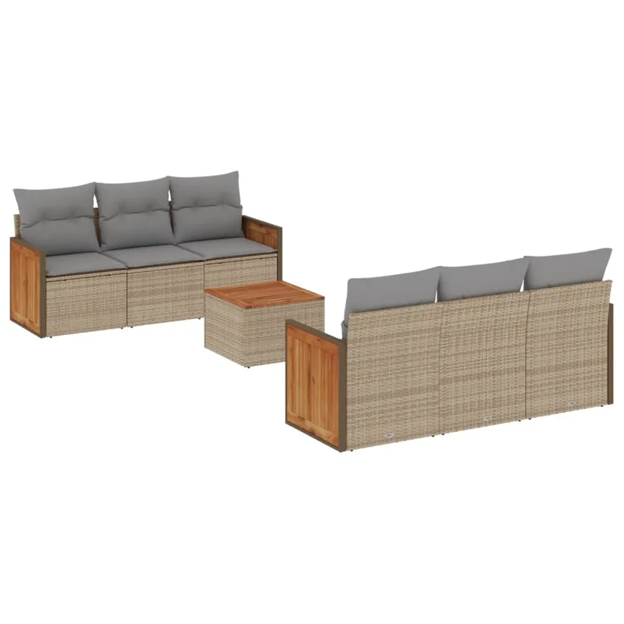 Salon de jardin avec coussins 7 pcs beige résine tressée - 2