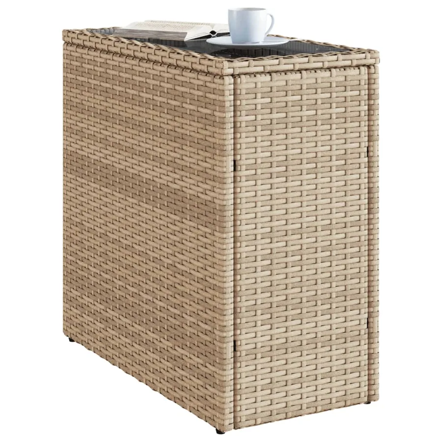 Table d'appoint de jardin avec dessus en verre beige rotin - 4