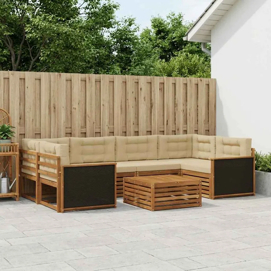 Ensemble de canapés d'extérieur 7 pcs Naturel et Beige