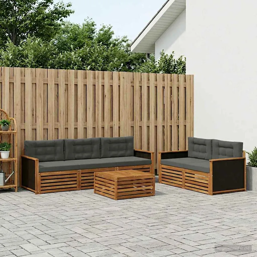 Ensemble de canapés d'extérieur 6 pcs Naturel et Anthracite