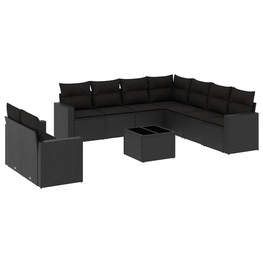 Salon de jardin 10 pcs avec coussins noir résine tressée - 2