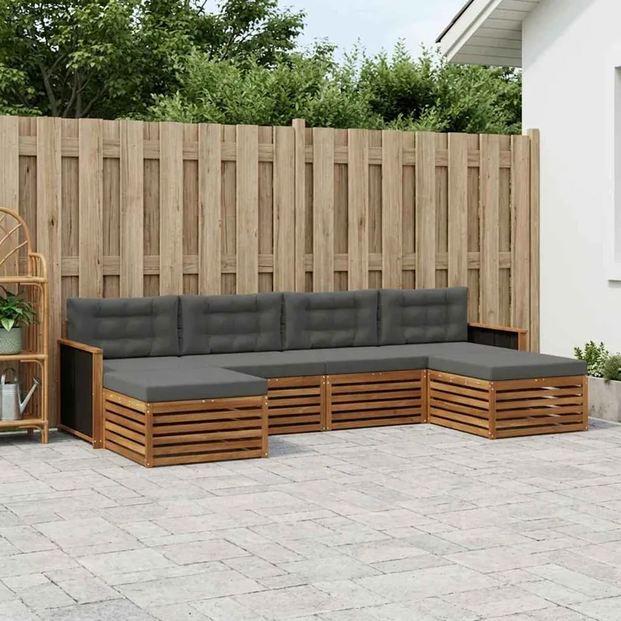 Ensembles de canapés avec coussin 6 pcs Bois d'Acacia Massif