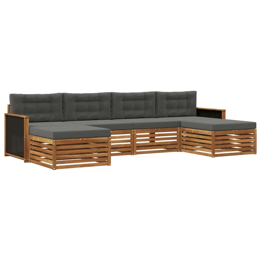 Ensembles de canapés avec coussin 6 pcs Bois d'Acacia Massif - 2