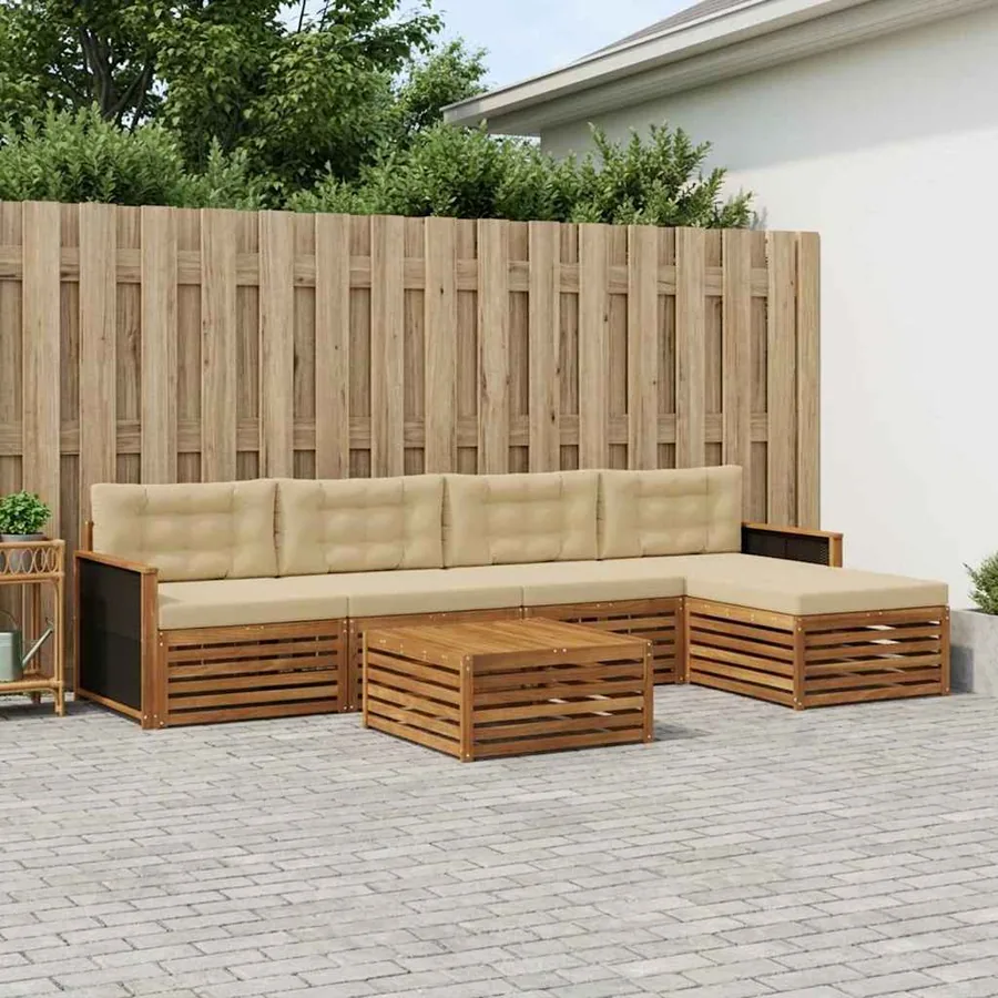 Ensemble de canapés d'extérieur 6 pcs Naturel et Beige