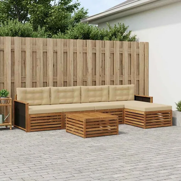 Ensemble de canapés d'extérieur 6 pcs Naturel et Beige