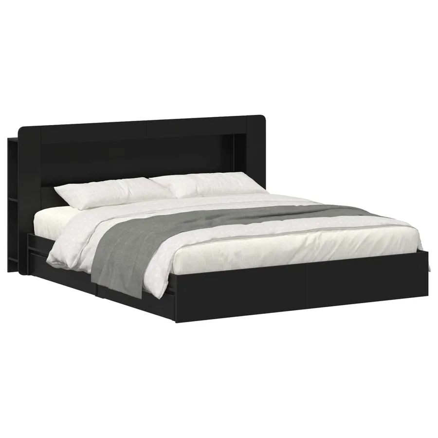 Cadre de lit avec rangement Noir 200 x 200 cm Bois d'ingénierie - 2
