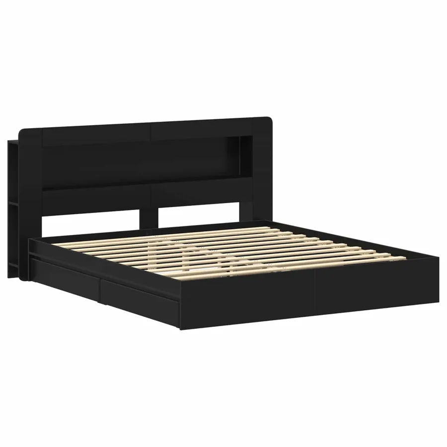 Cadre de lit avec rangement Noir 200 x 200 cm Bois d'ingénierie - 3