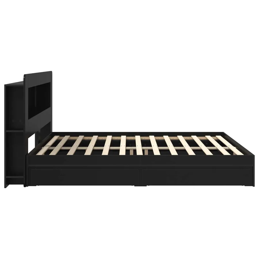Cadre de lit avec rangement Noir 200 x 200 cm Bois d'ingénierie - 5