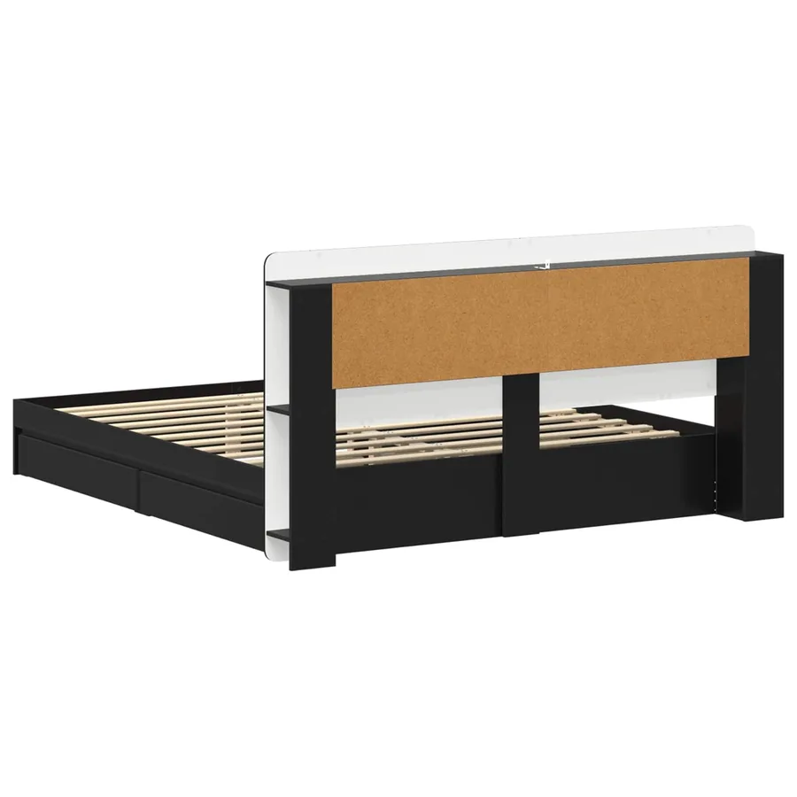 Cadre de lit avec rangement Noir 200 x 200 cm Bois d'ingénierie - 6