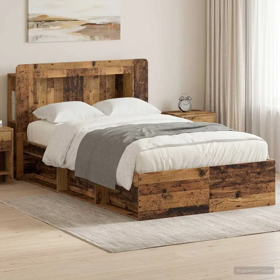 Cadre de lit avec rangement Bois ancien 120 x 190 cm