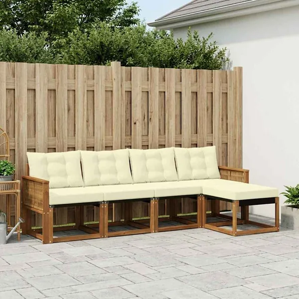 Ensemble de canapés d'extérieur 5 pcs Naturel et Crème