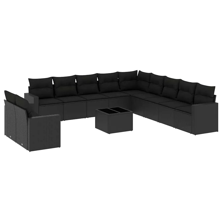 Salon de jardin 12 pcs avec coussins noir résine tressée - 2