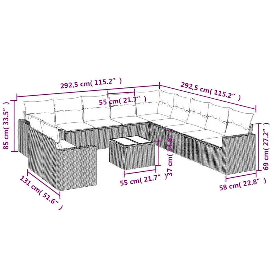 Salon de jardin 12 pcs avec coussins noir résine tressée - 3