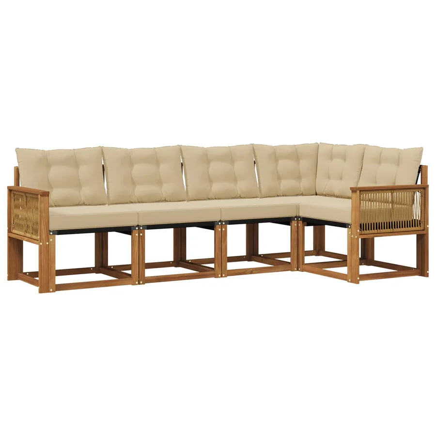 Ensemble de canapés d'extérieur 5 pcs Naturel et Beige - 2