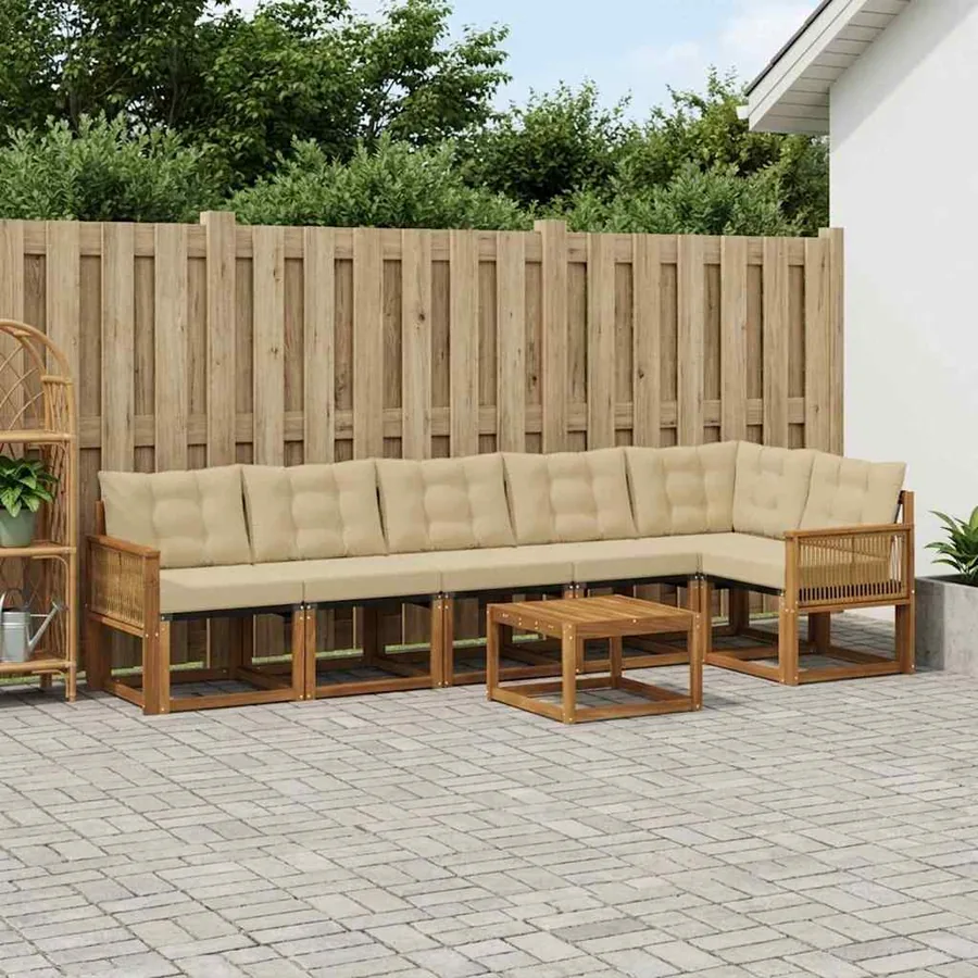 Ensemble de canapés d'extérieur 7 pcs Naturel et Beige