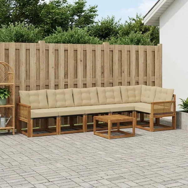 Ensemble de canapés d'extérieur 7 pcs Naturel et Beige