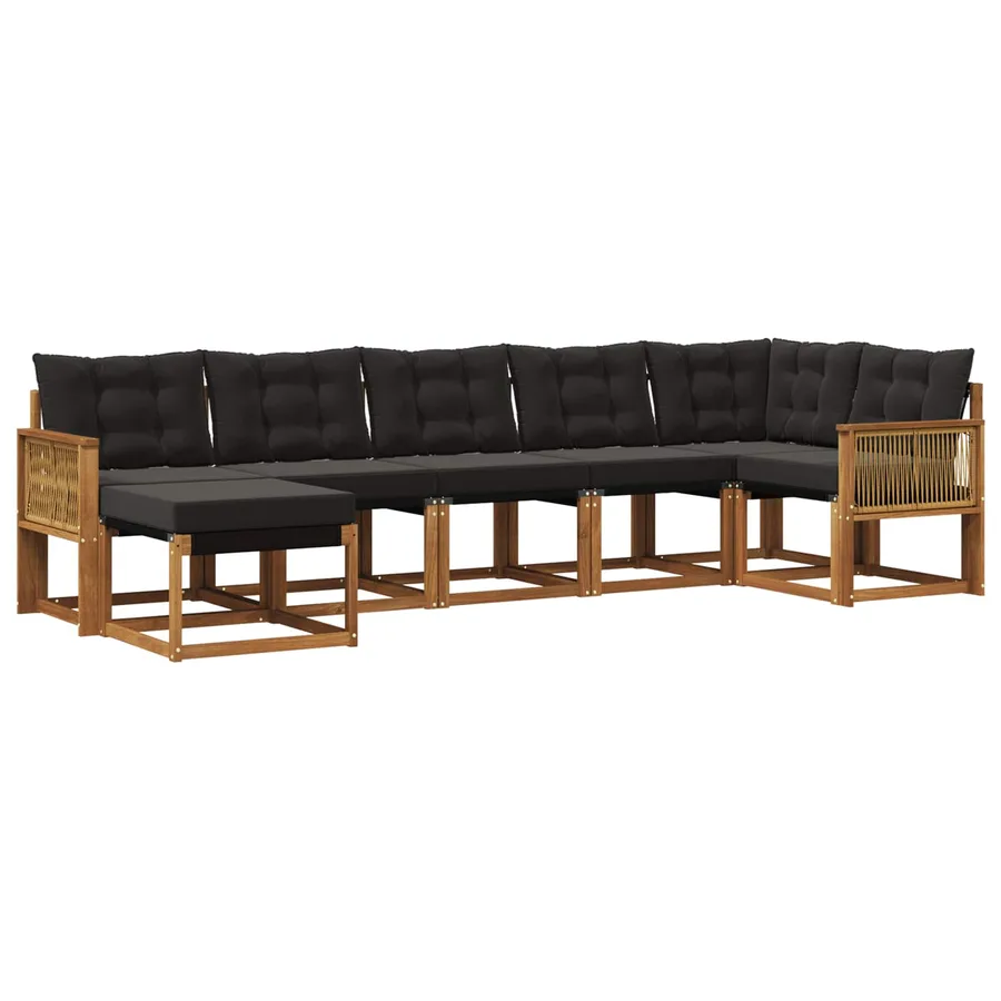 Ensemble de canapés d'extérieur 7 pcs Naturel et noir - 2