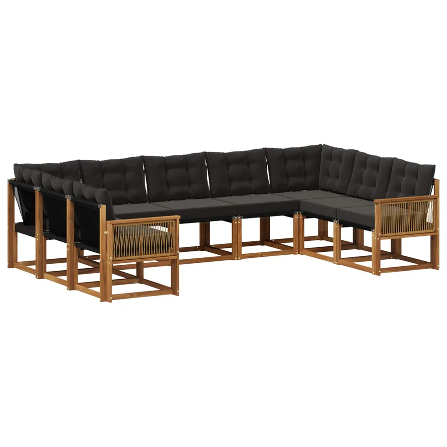 Ensemble de canapés d'extérieur 9 pcs Naturel et noir - 2