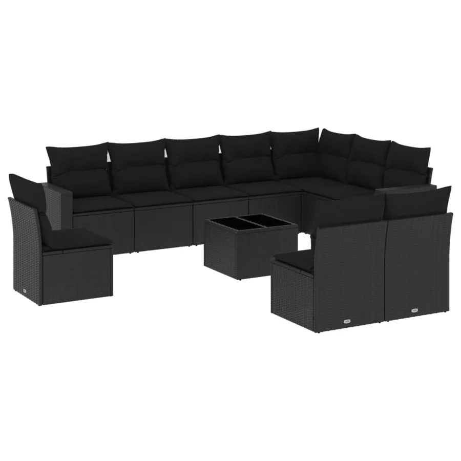 Salon de jardin 11 pcs avec coussins noir résine tressée - 2