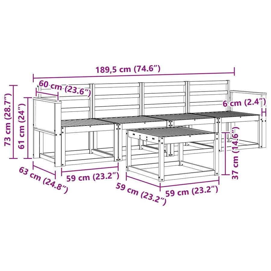 Ensemble de canapés d'extérieur 5 pcs Naturel - 7