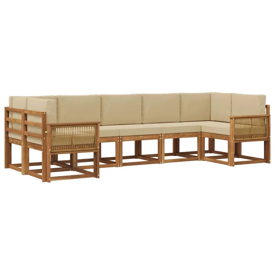 Ensemble de canapés d'extérieur 7 pc Naturel et Beige - 2