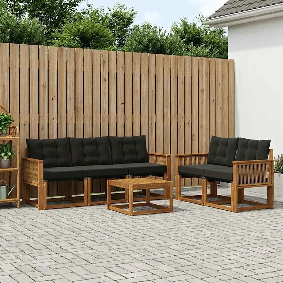 Ensemble de canapés d'extérieur 6 pcs Naturel et noir