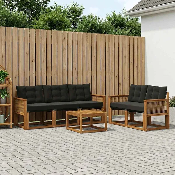 Ensemble de canapés d'extérieur 6 pcs Naturel et noir