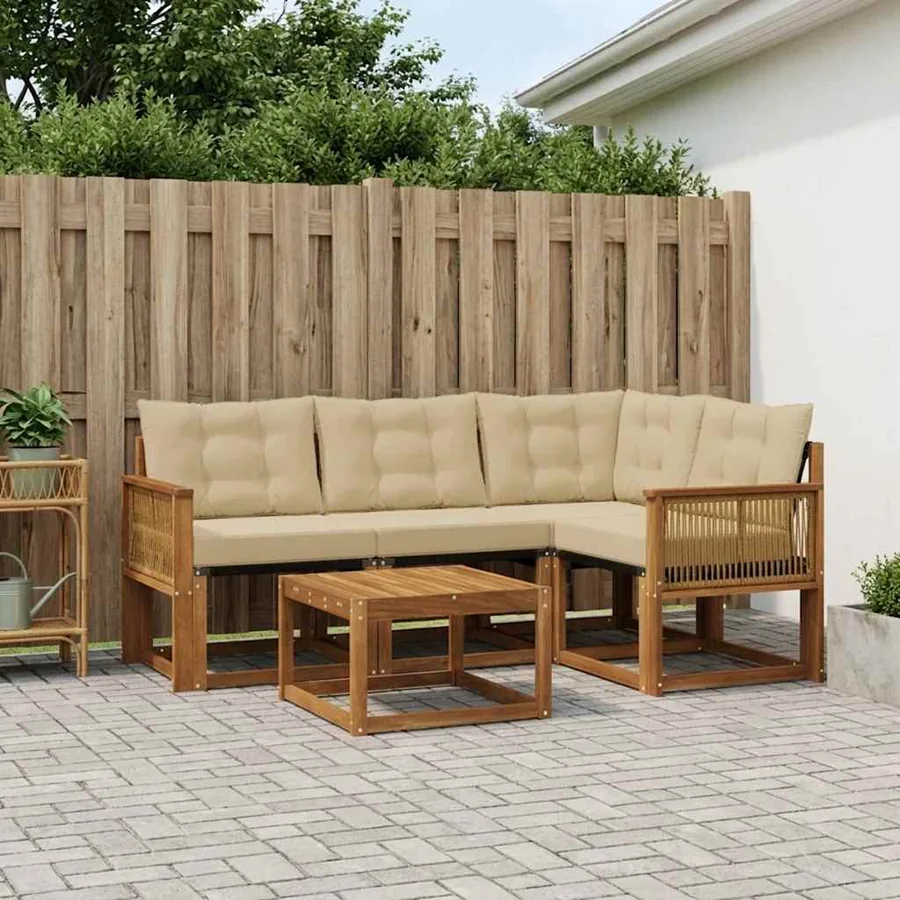 Ensemble de canapés d'extérieur 5 pcs Naturel et Beige