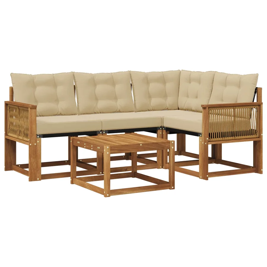 Ensemble de canapés d'extérieur 5 pcs Naturel et Beige - 2