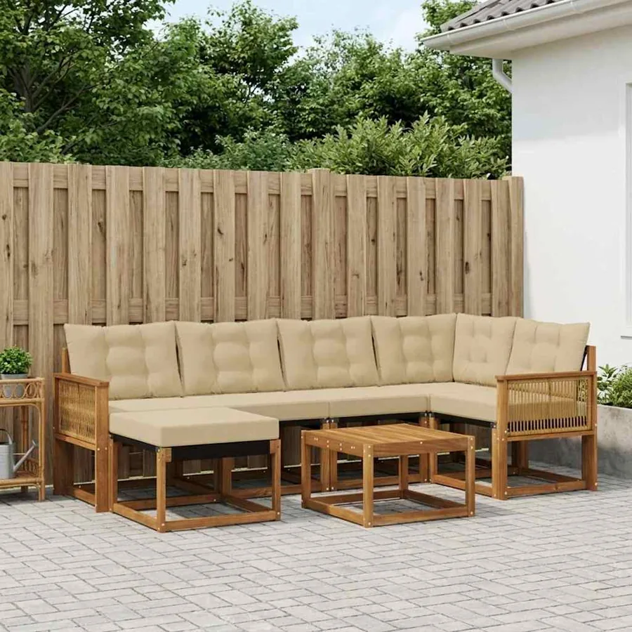 Ensemble de canapés d'extérieur 7 pcs Naturel et Beige