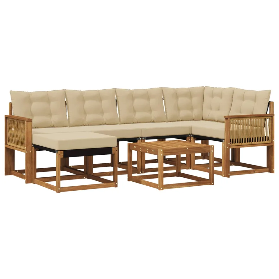Ensemble de canapés d'extérieur 7 pcs Naturel et Beige - 2
