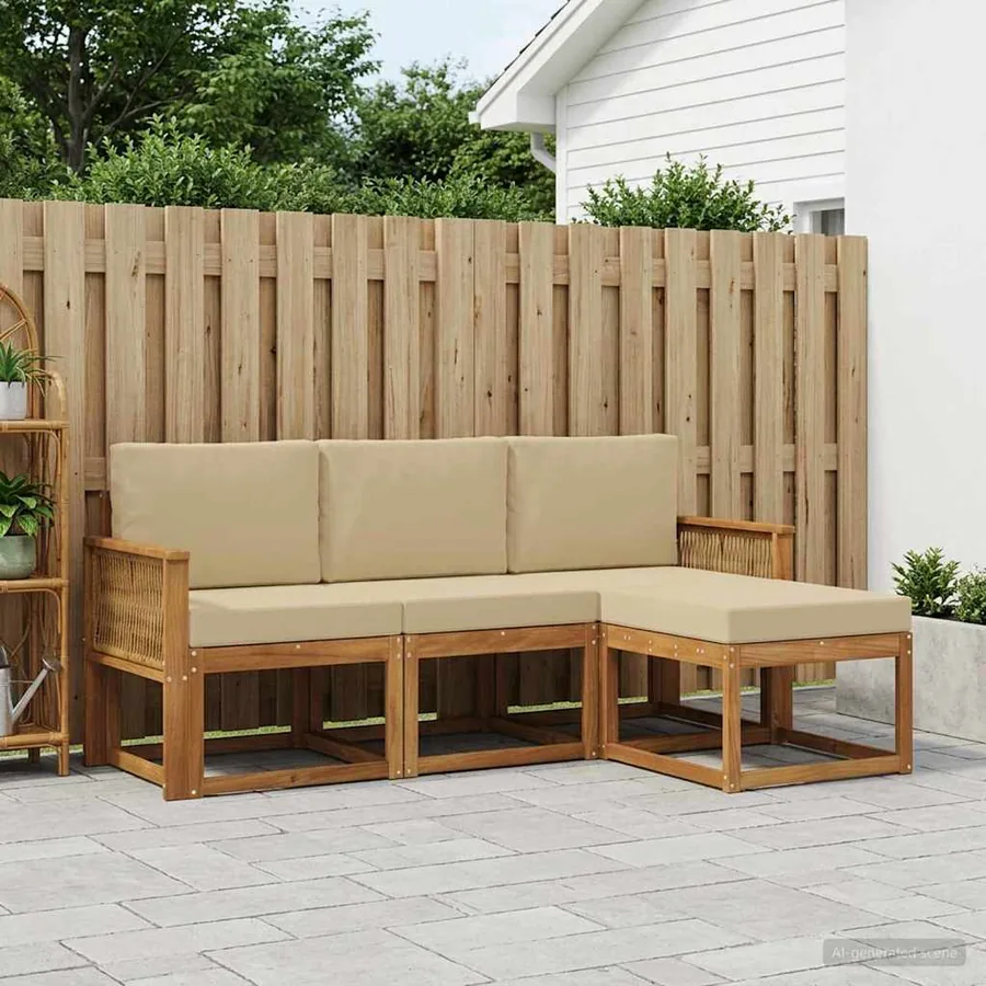 Ensemble de canapés d'extérieur 4 pcs Naturel et Beige