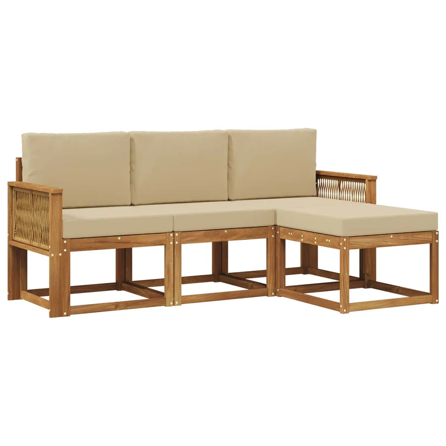 Ensemble de canapés d'extérieur 4 pcs Naturel et Beige - 2