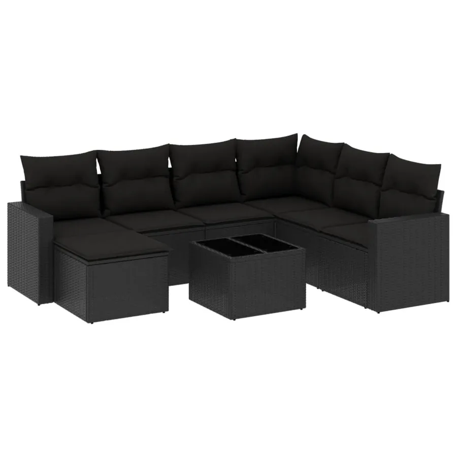 Salon de jardin 8 pcs avec coussins noir résine tressée - 2