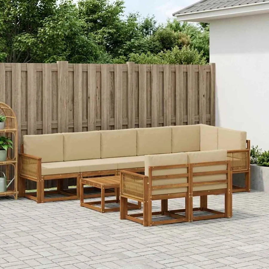 Ensemble de canapés d'extérieur 9 pcs Naturel et Beige