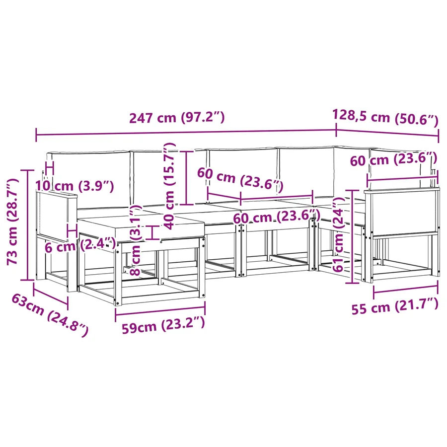 Ensemble de canapés d'extérieur 6 pcs Naturel et Anthracite - 7