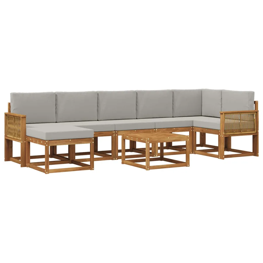 Ensemble de canapés d'extérieur 8 pcs Naturel et gris clair - 2