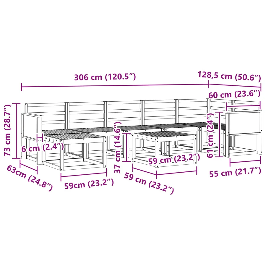 Ensemble de canapés d'extérieur 8 pcs Naturel - 10