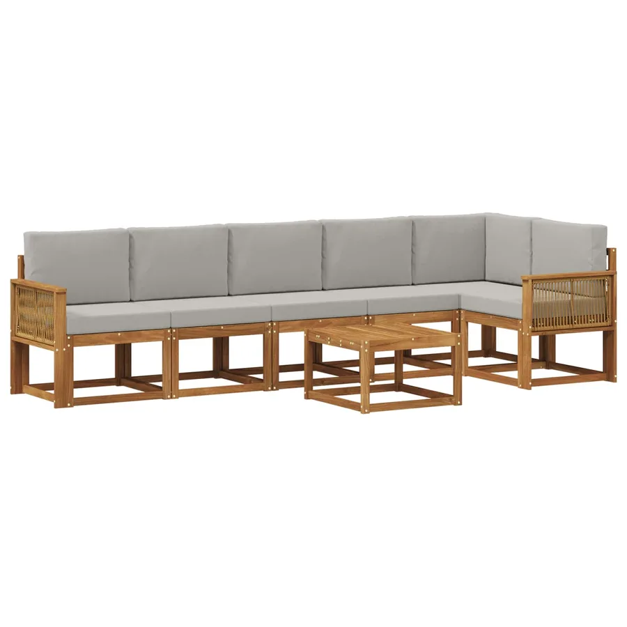 Ensemble de canapés d'extérieur 7 pcs Naturel et gris clair - 2