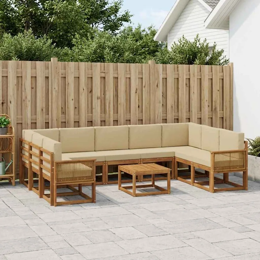 Ensemble de canapés d'extérieur 10 pcs Naturel et Beige