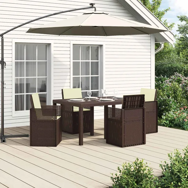 Ensemble de salle à manger pour jardin 5 pcs Marron et crème PP