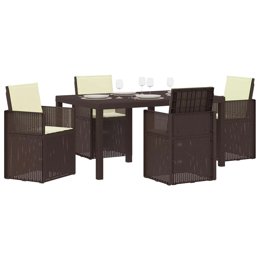 Ensemble de salle à manger pour jardin 5 pcs Marron et crème PP - 3